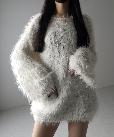 【 ３color 】フラッフィーシャギーボリュームニットミニワンピース ／ fluffy shaggy volume knit mini onepiece