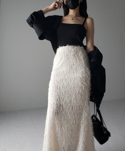 シャギーフリンジロングマーメイドスカート ／shaggy fringe long mermaid skirt