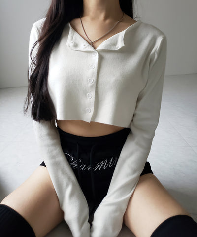 ミニボタンショートリブニットカーディガン ／ mini button short rib knit cardigan