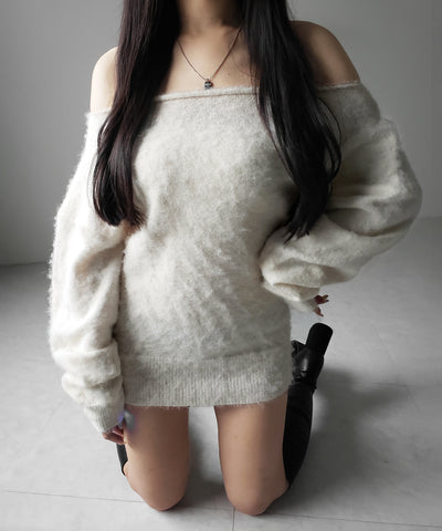 オフショルダーレディニットミニワンピース ／ off shoulder lady knit mini onepiece