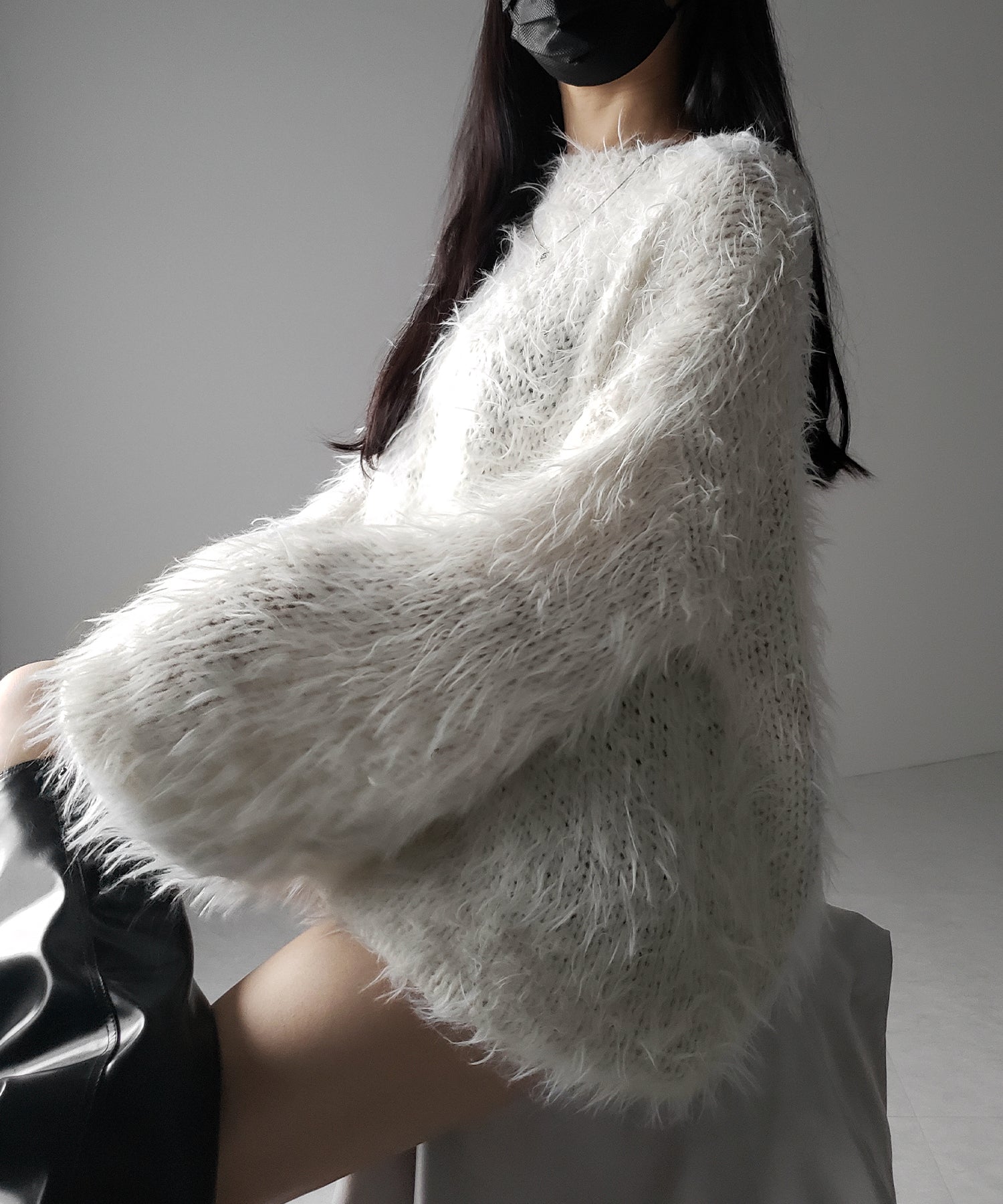 【 ３color 】フラッフィーシャギーボリュームニットミニワンピース ／ fluffy shaggy volume knit mini onepiece