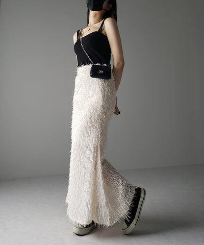 シャギーフリンジロングマーメイドスカート ／shaggy fringe long mermaid skirt