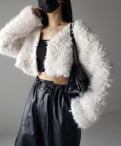 【 ３COLOR 】ロングシャギーボアショートボリュームカーディガン