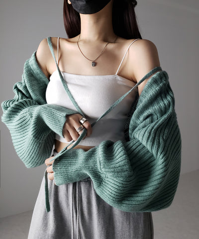 【 ９color 】２WAYリボンモヘアライクショートリブニットカーデ