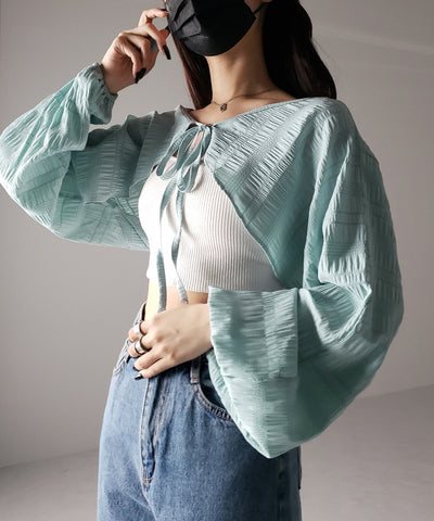 【 ７color 】フロントリボンシャーリングショートボレロカーディガン
