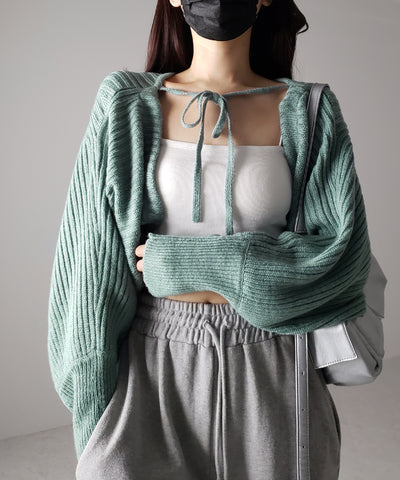 【 ９color 】２WAYリボンモヘアライクショートリブニットカーデ