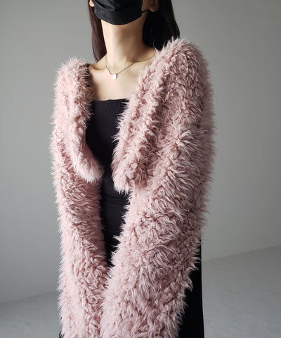 【 ３COLOR 】ロングシャギーボアショートボリュームカーディガン