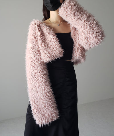【 ３COLOR 】ロングシャギーボアショートボリュームカーディガン