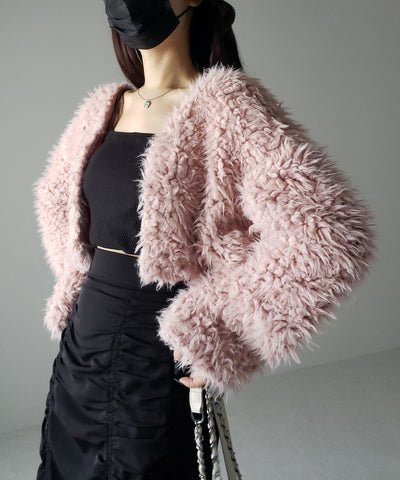 【 ３COLOR 】ロングシャギーボアショートボリュームカーディガン