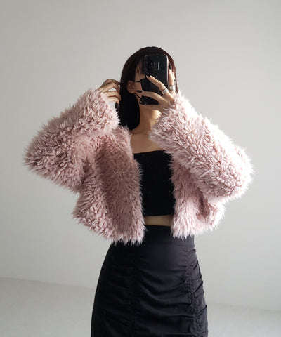 【 ３COLOR 】ロングシャギーボアショートボリュームカーディガン