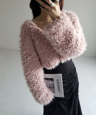 【 ３COLOR 】ロングシャギーボアショートボリュームカーディガン