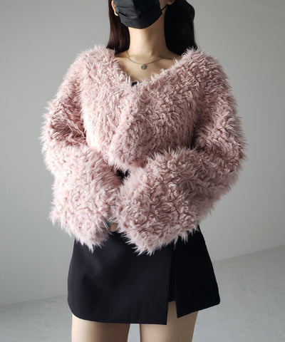 【 ３COLOR 】ロングシャギーボアショートボリュームカーディガン