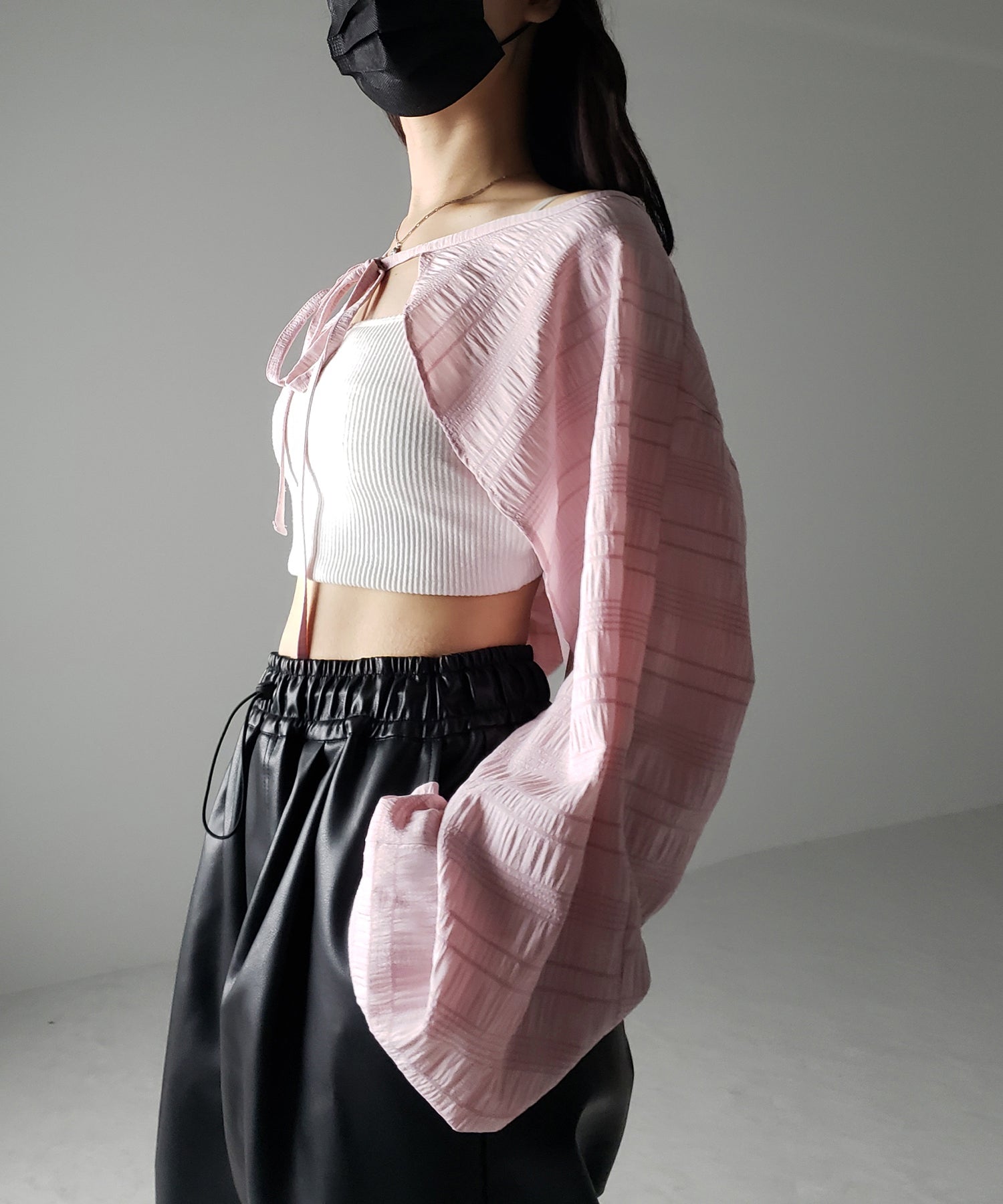 【 ７color 】フロントリボンシャーリングショートボレロカーディガン