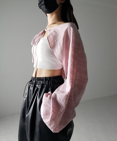 【 ７color 】フロントリボンシャーリングショートボレロカーディガン
