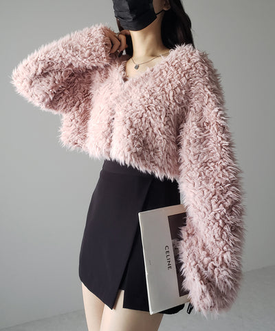 【 ３COLOR 】ロングシャギーボアショートボリュームカーディガン