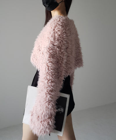 【 ３COLOR 】ロングシャギーボアショートボリュームカーディガン