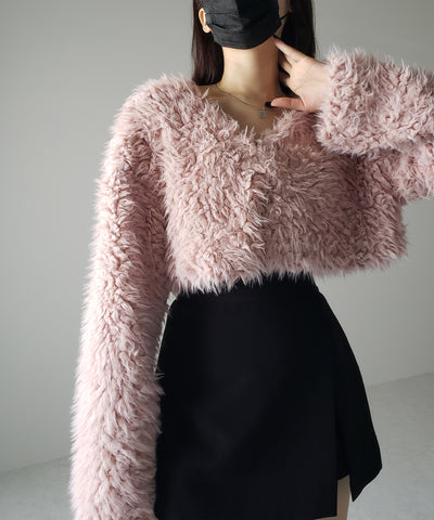 【 ３COLOR 】ロングシャギーボアショートボリュームカーディガン