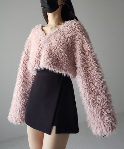【 ３COLOR 】ロングシャギーボアショートボリュームカーディガン
