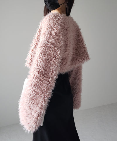 【 ３COLOR 】ロングシャギーボアショートボリュームカーディガン