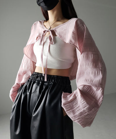 【 ７color 】フロントリボンシャーリングショートボレロカーディガン