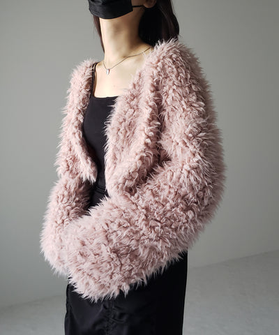 【 ３COLOR 】ロングシャギーボアショートボリュームカーディガン