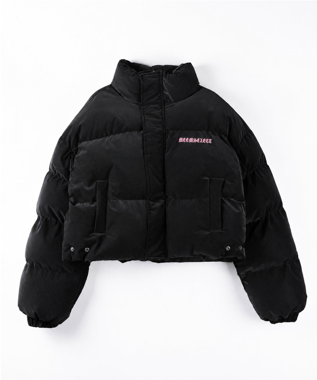 【 新色ピンクが追加！ 】グランジロゴ刺繍ショートパフ中綿ジャケット ／ grunge logo embroidery short puff fake down jacket
