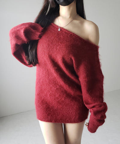 オフショルダーレディニットミニワンピース ／ off shoulder lady knit mini onepiece
