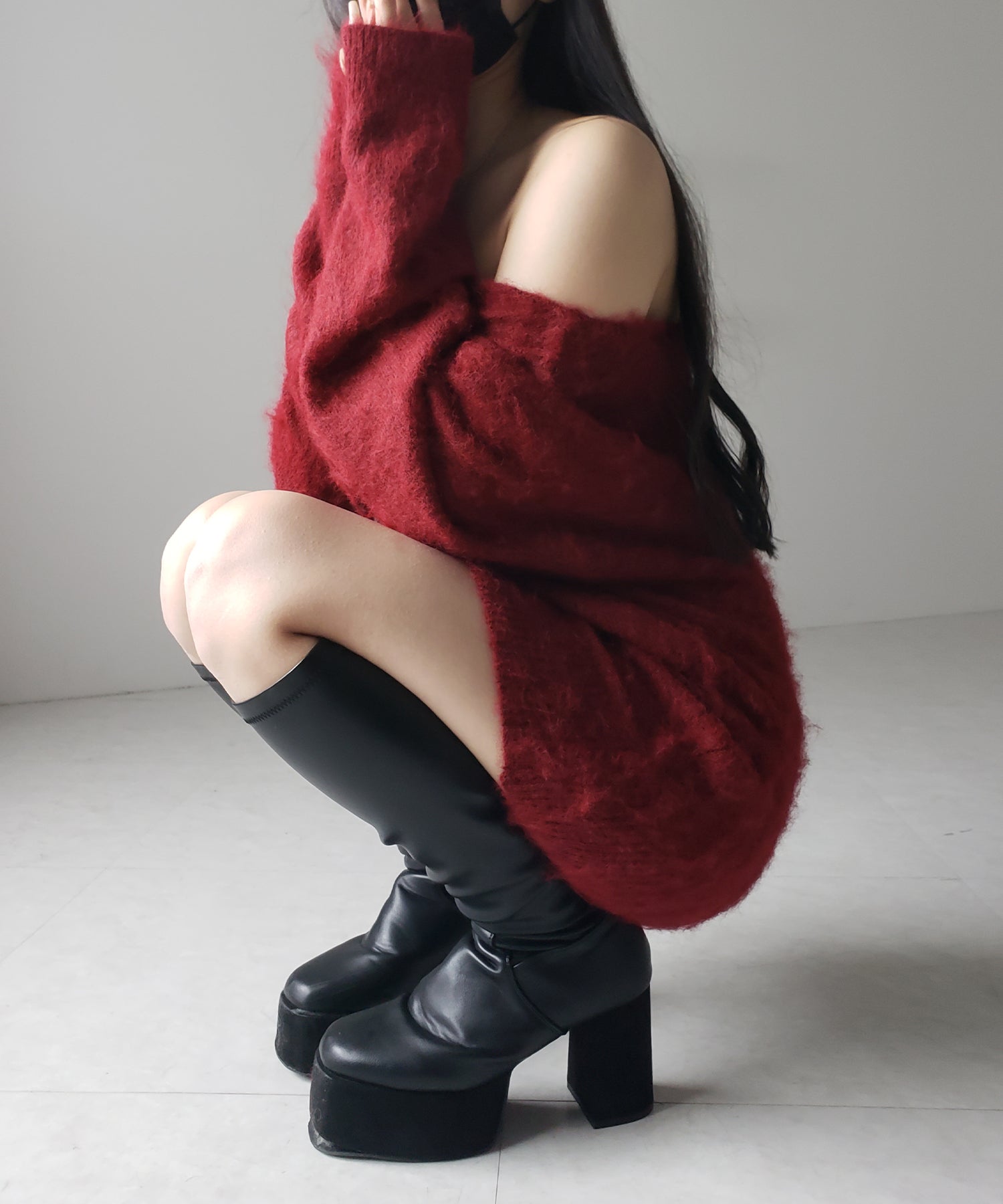 オフショルダーレディニットミニワンピース ／ off shoulder lady knit mini onepiece