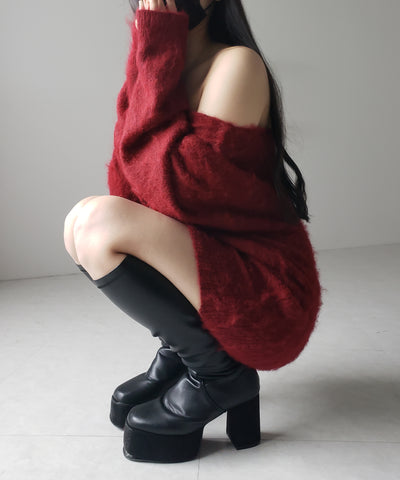 オフショルダーレディニットミニワンピース ／ off shoulder lady knit mini onepiece