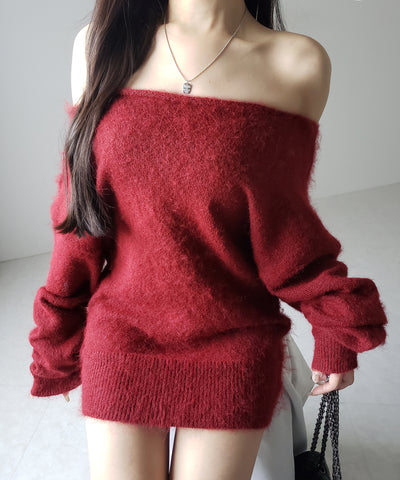 オフショルダーレディニットミニワンピース ／ off shoulder lady knit mini onepiece