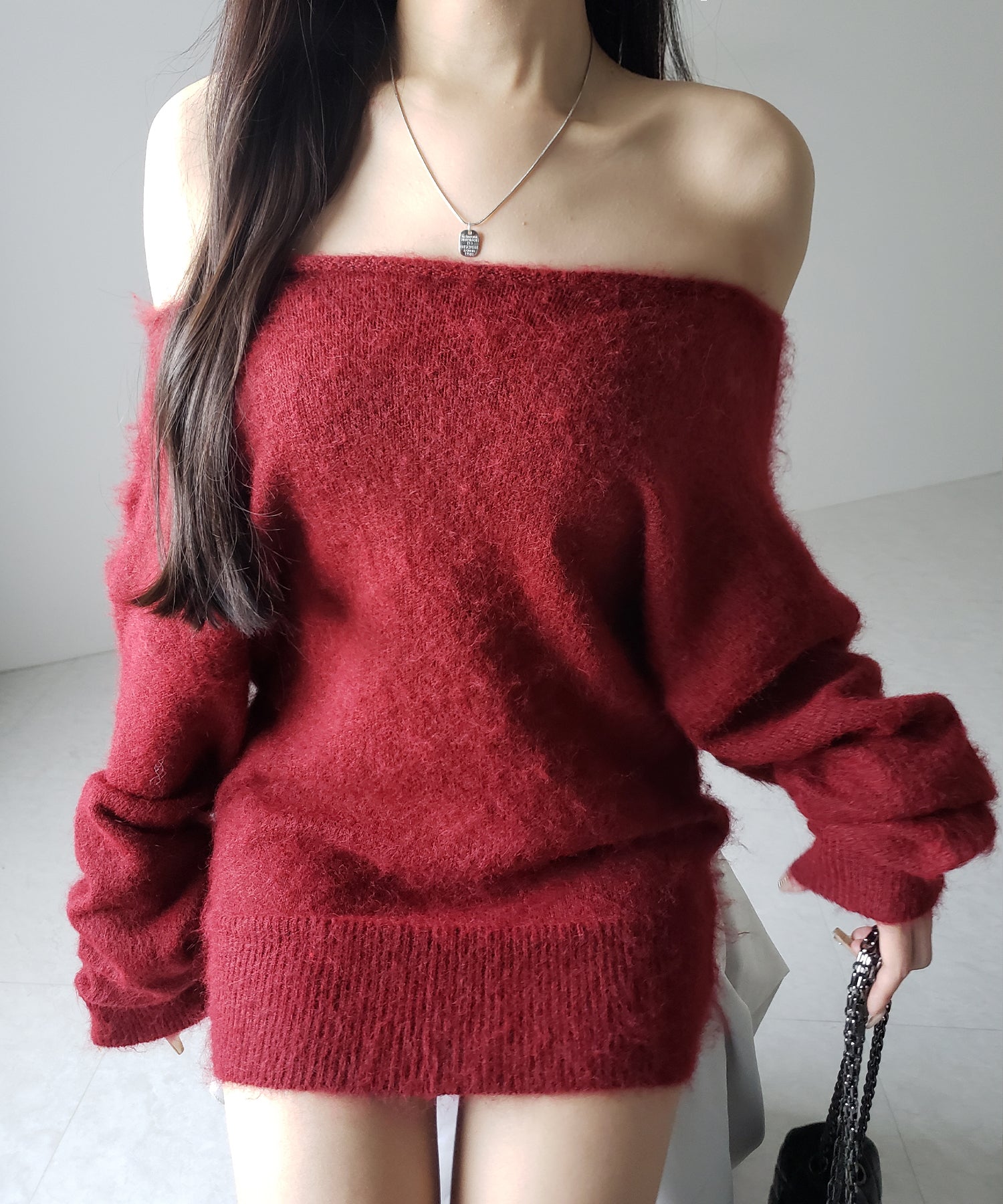 オフショルダーレディニットミニワンピース ／ off shoulder lady knit mini onepiece