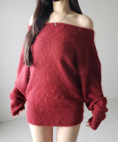 オフショルダーレディニットミニワンピース ／ off shoulder lady knit mini onepiece