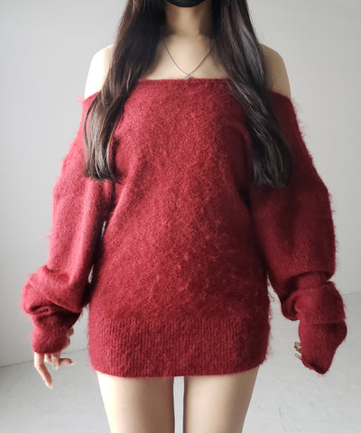 オフショルダーレディニットミニワンピース ／ off shoulder lady knit mini onepiece