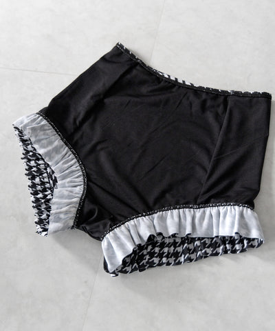 【 レディース水着／２点セット 】千鳥格子柄クロスウエストリボンハイウエストビキニ ／ houndstooth pattern cross waist ribbon high waist bikini