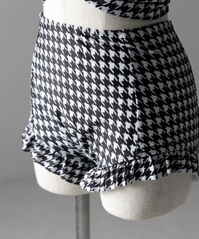 【 レディース水着／２点セット 】千鳥格子柄クロスウエストリボンハイウエストビキニ ／ houndstooth pattern cross waist ribbon high waist bikini