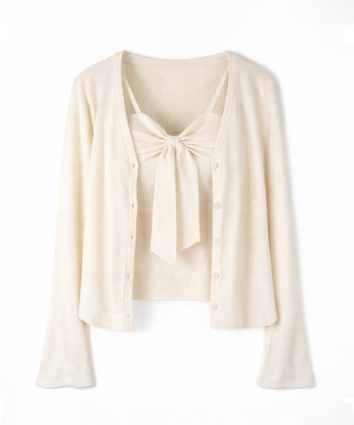 【 ２点セット 】リボンニットキャミソール ＋ カーディガンセット ／ribbon knit camisole + cardigan SET