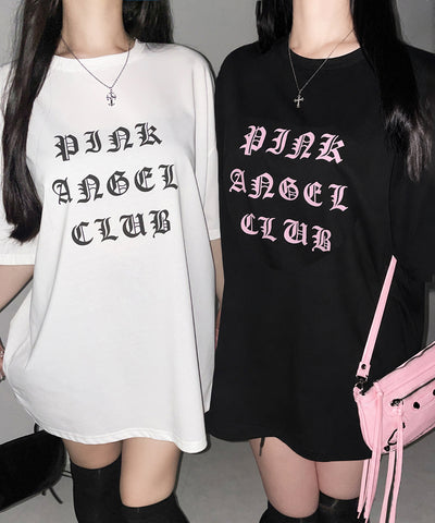 【 PINK ANGEL CLUB 】グランジロゴビッグＴシャツ ／ PINK ANGEL CLUB grunge logo big T-shirts