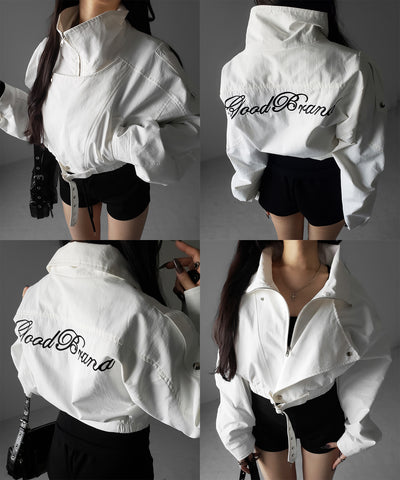 レタリングバックロゴスタンドカラーショートブルゾン ／ lettering back logo stand collar short blouson
