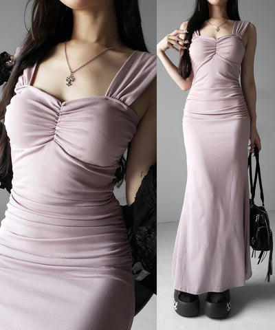 シャーリングロングタイトマーメイドキャミワンピ ／ shirring long tight mermaid cami onepiece