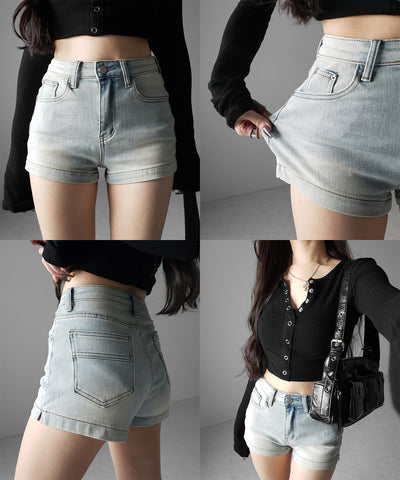 ハイウエストストレッチデニムタイトショートパンツ ／ high wast stretch denim tight short pants