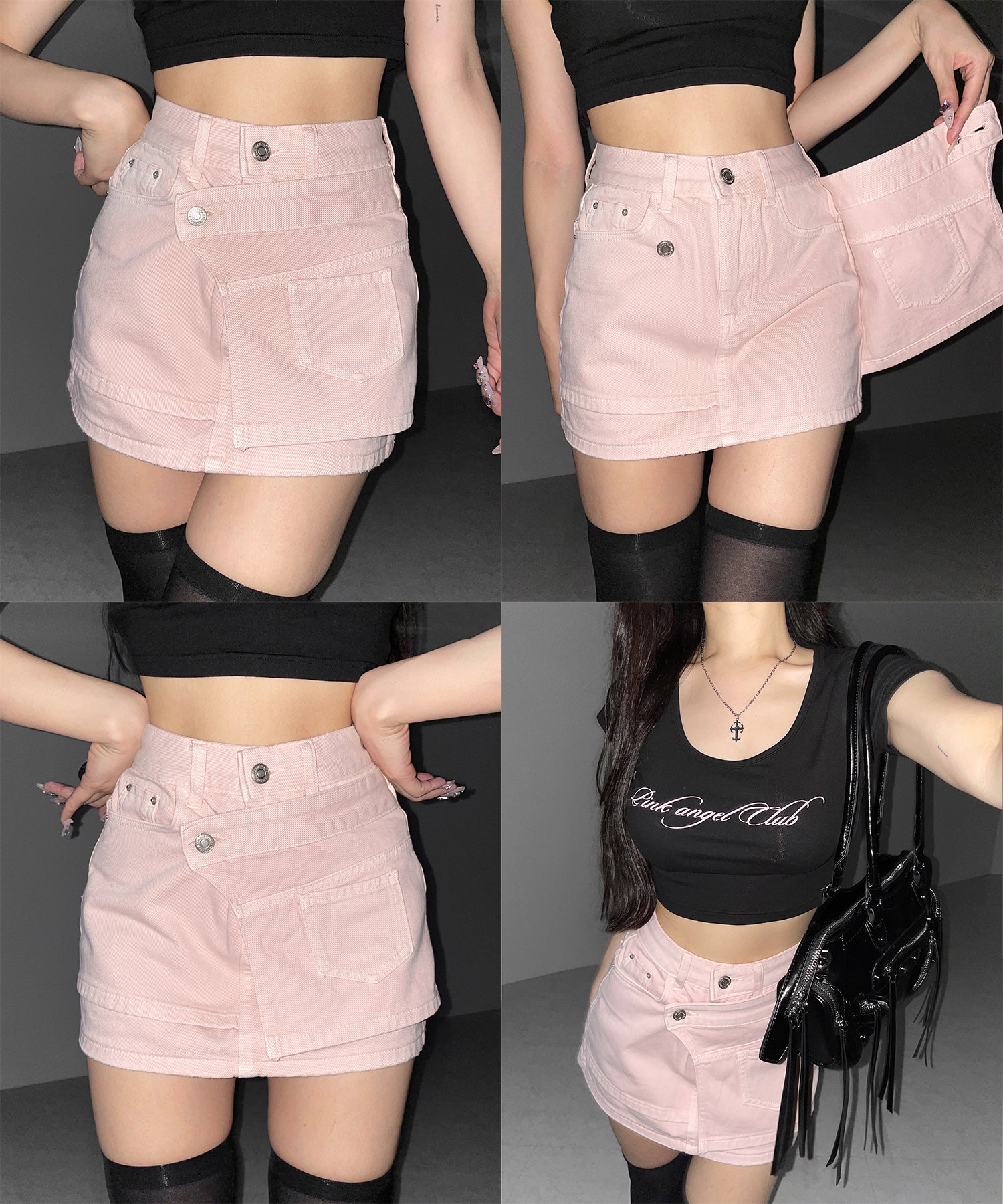 【 インパン裏地付き 】ヴィンテージピンクレイヤードデニムミニスカート ／ vintage pink denim mini skirt