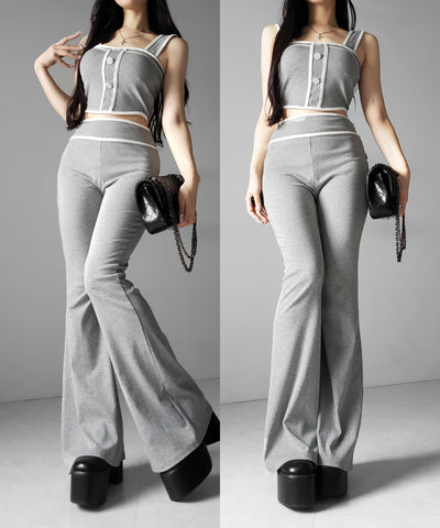 【 セットアップ】フロントボタンパイピングビスチェ＋ フレアパンツ ＳＥＴ ／ 【 SETUP 】front button piping buister ＋ flare pants SET