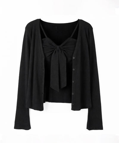 【 ２点セット 】リボンニットキャミソール ＋ カーディガンセット ／ribbon knit camisole + cardigan SET
