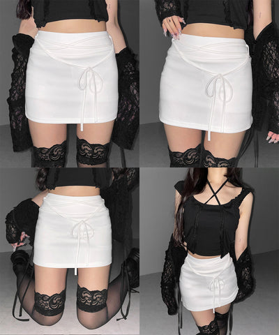 【 インパン裏地付き 】ストリングリボンミニスカート ／ string ribbon mini skirt