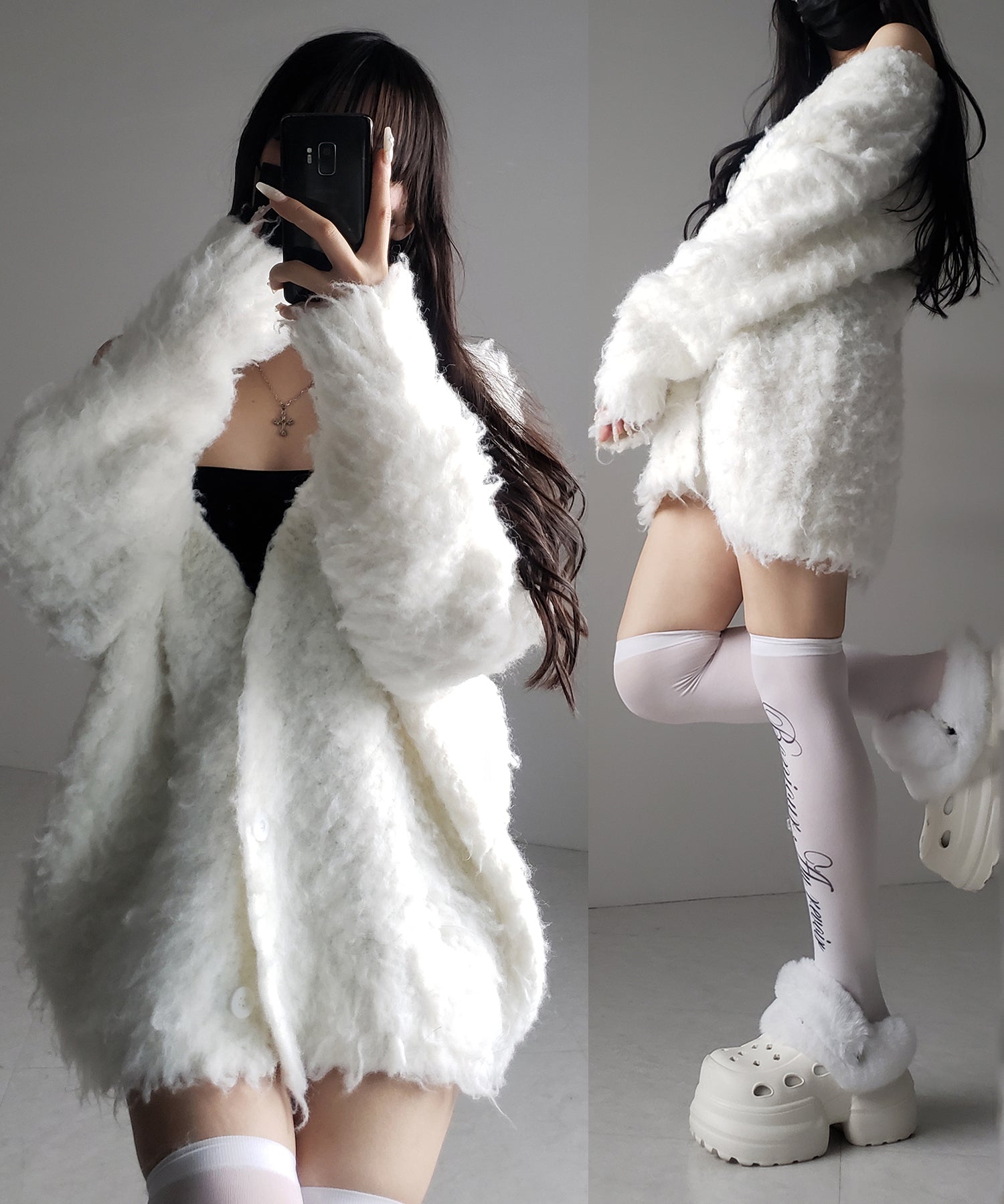 シャギーニットビッグカーディガンミニワンピース ／ shaggy knit big cardigan mini onepiece
