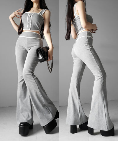 【 セットアップ】フロントボタンパイピングビスチェ＋ フレアパンツ ＳＥＴ ／ 【 SETUP 】front button piping buister ＋ flare pants SET