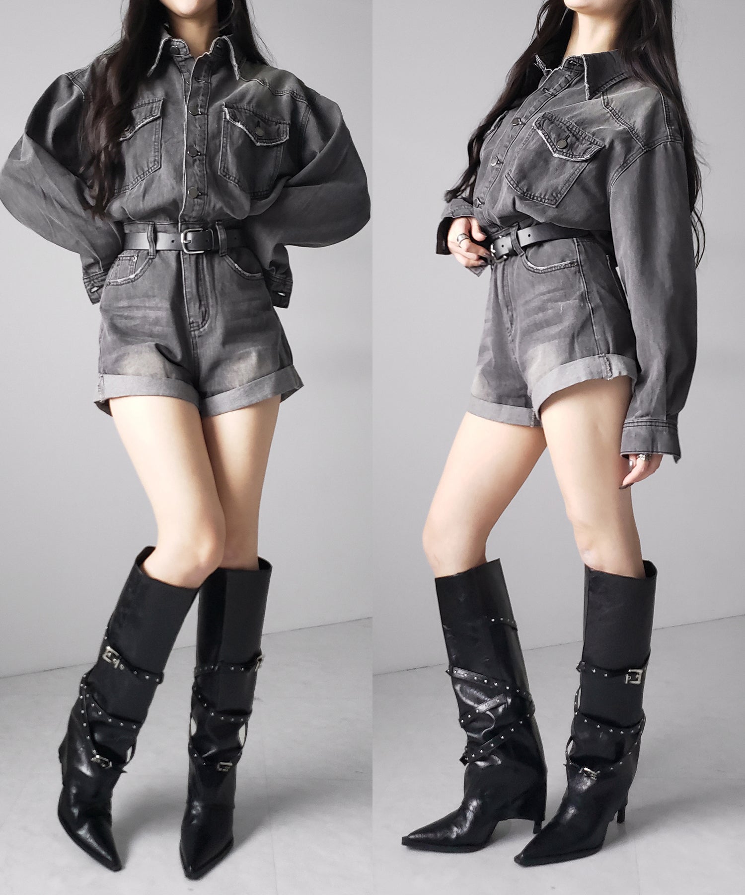ヴィンテージデニムハイウエストミニオールインワン ／ vintage denim high waist mini allinone