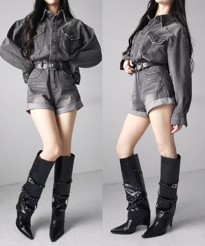 ヴィンテージデニムハイウエストミニオールインワン ／ vintage denim high waist mini allinone