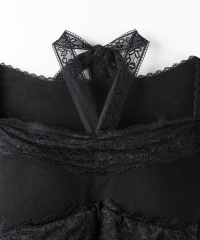 【 ２color ／ ２WAY 】クロスネックレースリボンスクエアカットソートップス ／ cross neck lace ribbon square cutsaw tops
