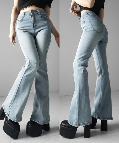 【４size 】美脚ハイウエストストレッチフレアデニム ／ slim leg High waist stretch flare denim